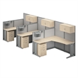 Office in an Hour 3 Person L Cubicle Desk Set in Natural Elm - Engineered Wood