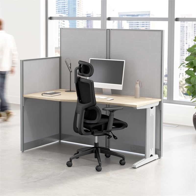 Office in an Hour 65-inch Straight Cubicle Desk in Natural Elm - Engineered Wood