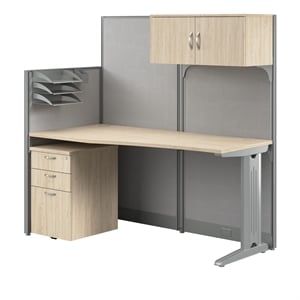 Office in an Hour Straight Cubicle Desk Set in Natural Elm - Engineered Wood