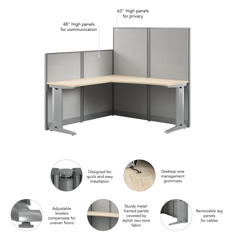 Office in an Hour 65-inch L Shaped Cubicle Desk in Natural Elm - Engineered Wood