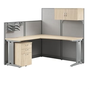 Office in an Hour L Shaped Cubicle Desk Set in Natural Elm - Engineered Wood