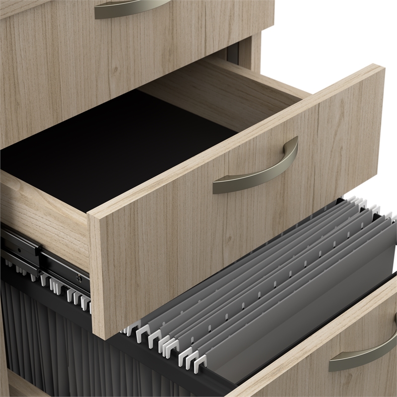 Easy Office 4 Person L Cubicle Desk w/ Drawers in Natural Elm - Engineered Wood