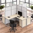Easy Office 4 Person L Cubicle Desk w/ Drawers in Natural Elm - Engineered Wood