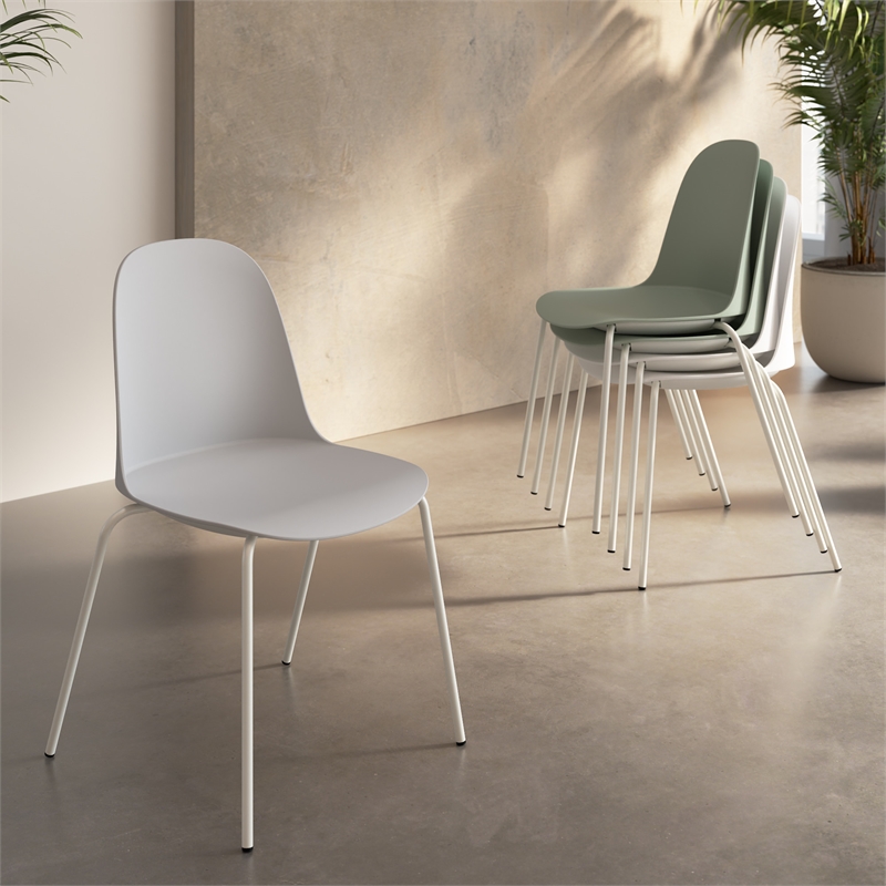Gather Set of 2 Stackable Cafe Chairs in Light Gray Polypropylene