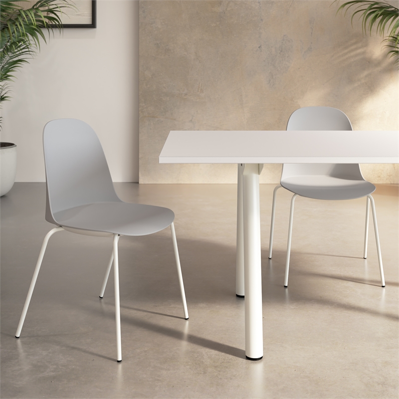 Gather Set of 2 Stackable Cafe Chairs in Light Gray Polypropylene