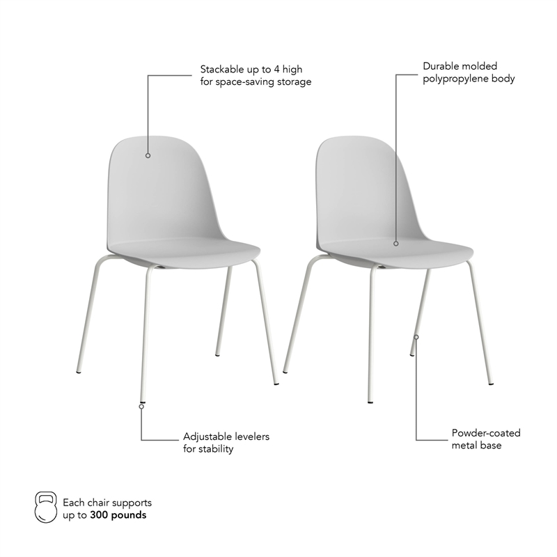 Gather Set of 2 Stackable Cafe Chairs in Light Gray Polypropylene