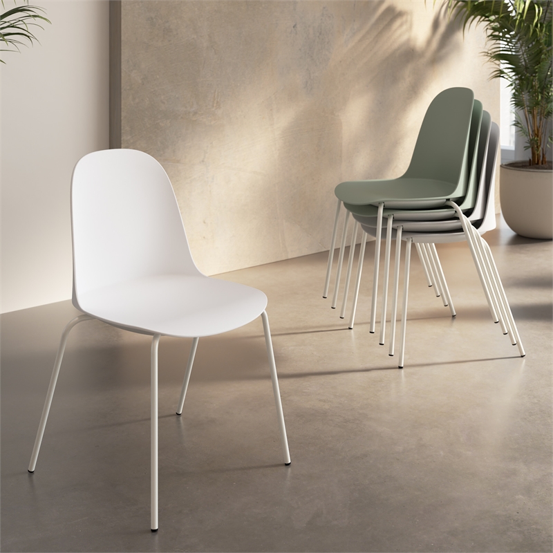 Gather Set of 2 Stackable Cafe Chairs in White Polypropylene
