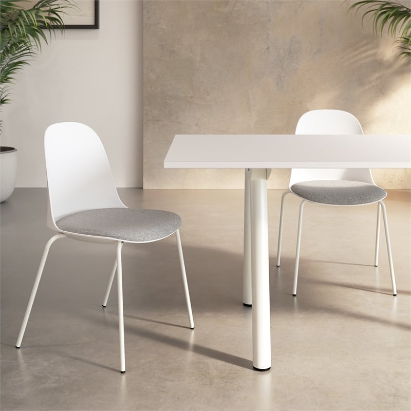 Gather Set of 2 Stackable Cafe Chairs w/ Upholstered Seats in White/Fog Fabric