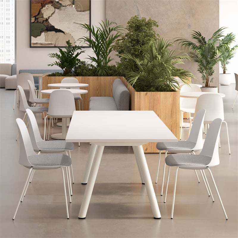 Gather Set of 2 Stackable Cafe Chairs w/ Upholstered Seats in White/Fog Fabric