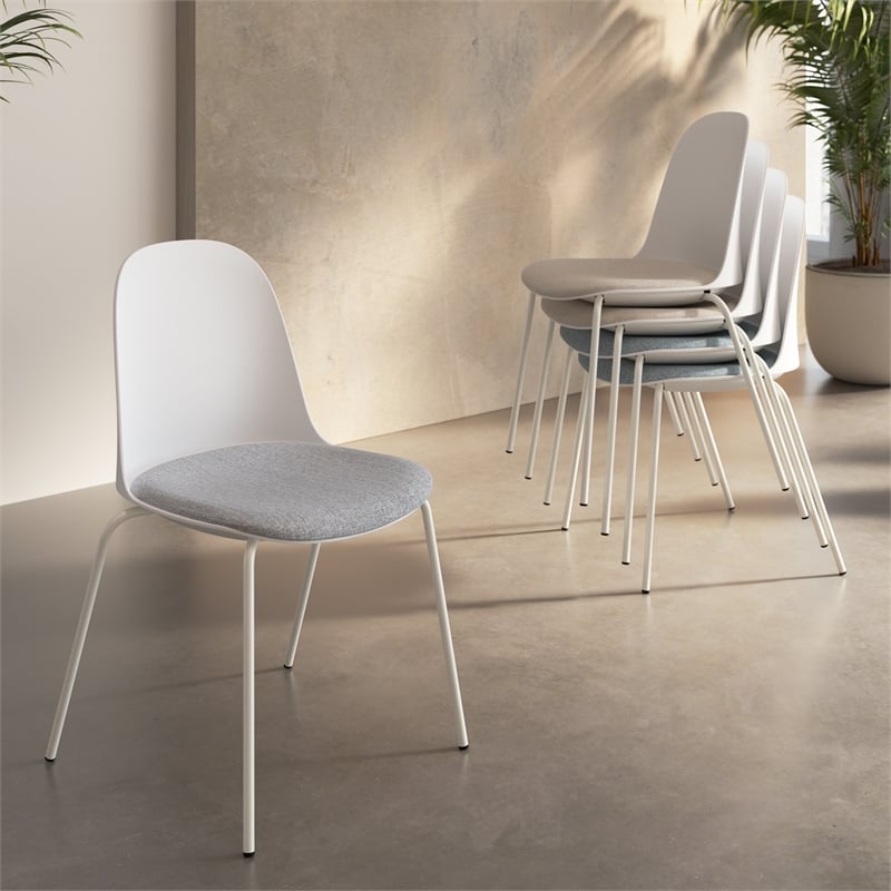Gather Set of 2 Stackable Cafe Chairs w/ Upholstered Seats in White/Fog Fabric