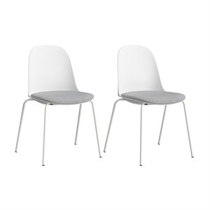 Gather Set of 2 Stackable Cafe Chairs w/ Upholstered Seats in White/Fog Fabric