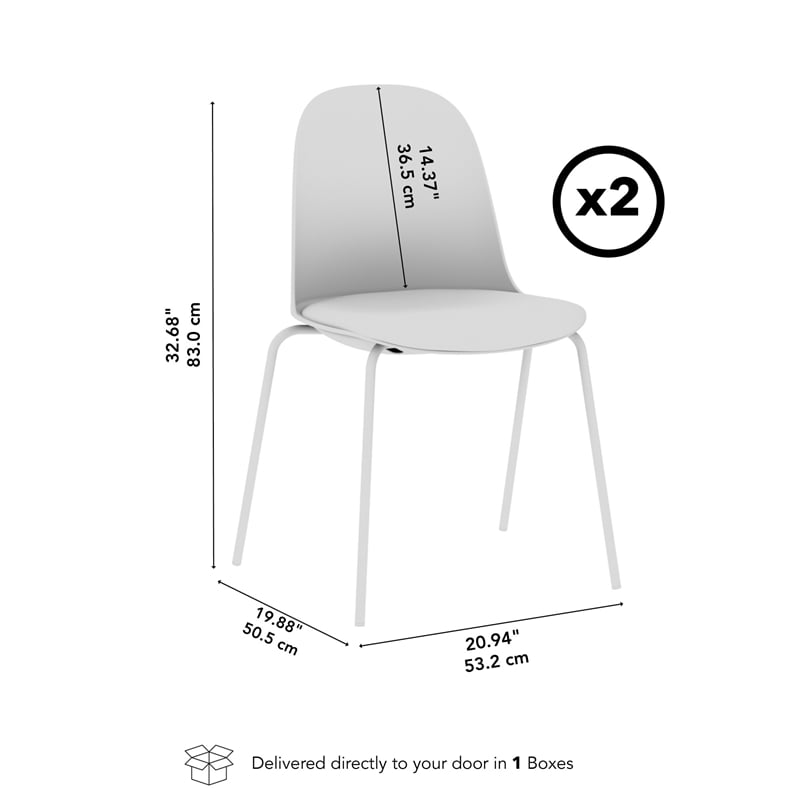 Gather Set of 2 Stackable Cafe Chairs w/ Upholstered Seats in White/Mist Fabric