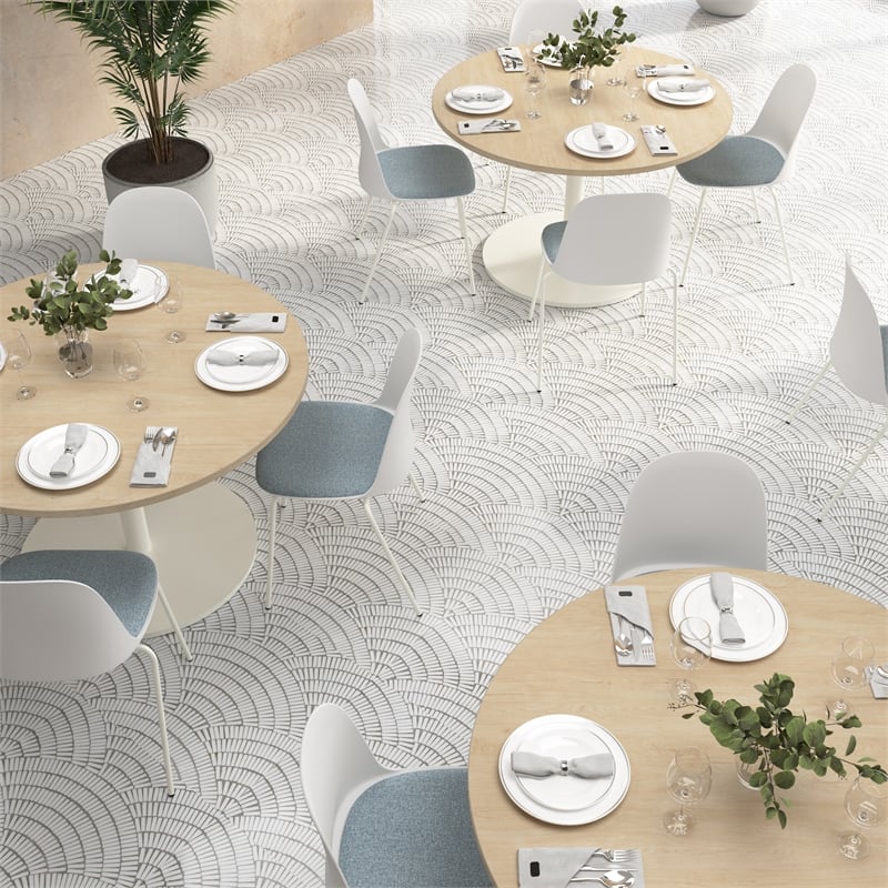 Gather Set of 2 Stackable Cafe Chairs w/ Upholstered Seats in White/Mist Fabric