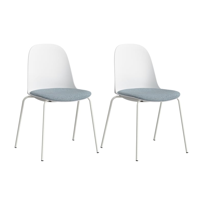 Gather Set of 2 Stackable Cafe Chairs w/ Upholstered Seats in White/Mist Fabric