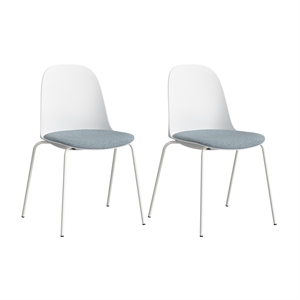 Gather Set of 2 Stackable Cafe Chairs w/ Upholstered Seats in White/Mist Fabric