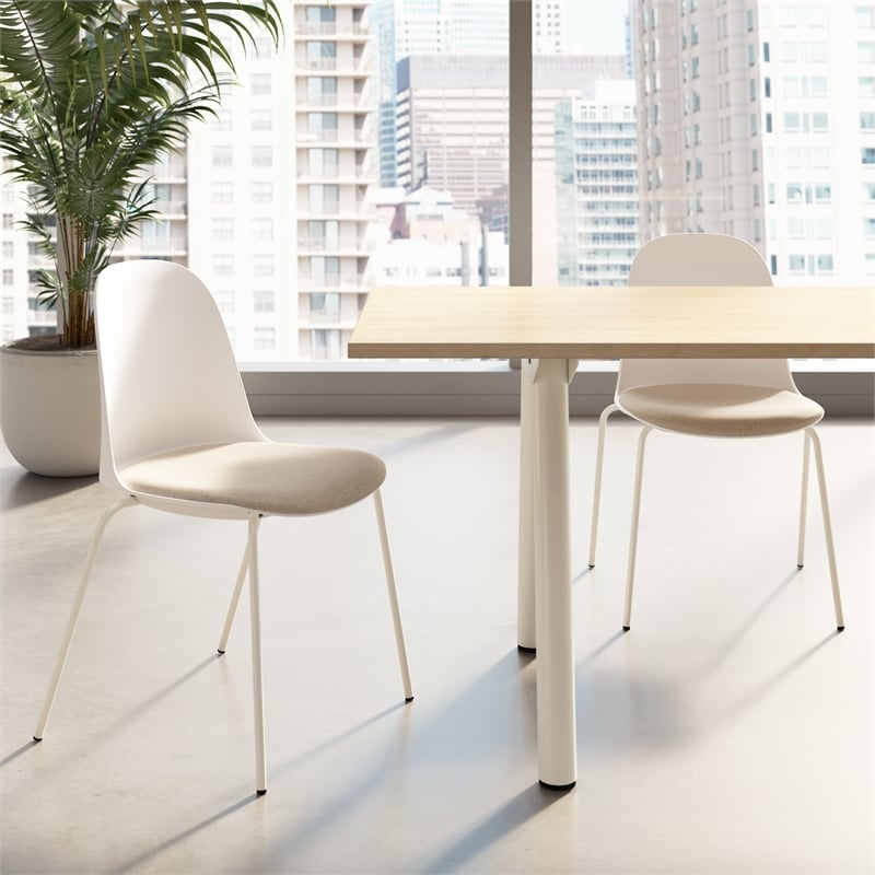Gather Set of 2 Stackable Cafe Chairs w/ Upholstered Seats in White/Oat Fabric