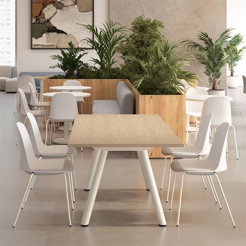 Gather Set of 2 Stackable Cafe Chairs w/ Upholstered Seats in White/Oat Fabric
