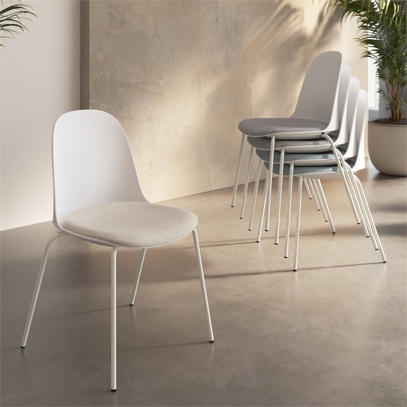 Gather Set of 2 Stackable Cafe Chairs w/ Upholstered Seats in White/Oat Fabric