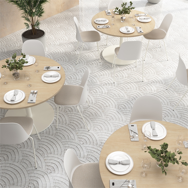 Gather Set of 2 Stackable Cafe Chairs w/ Upholstered Seats in White/Oat Fabric
