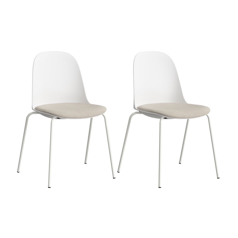 Gather Set of 2 Stackable Cafe Chairs w/ Upholstered Seats in White/Oat Fabric