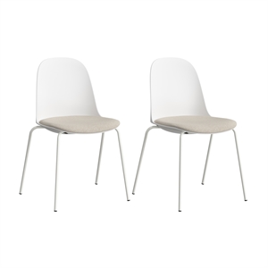 Gather Set of 2 Stackable Cafe Chairs w/ Upholstered Seats in White/Oat Fabric
