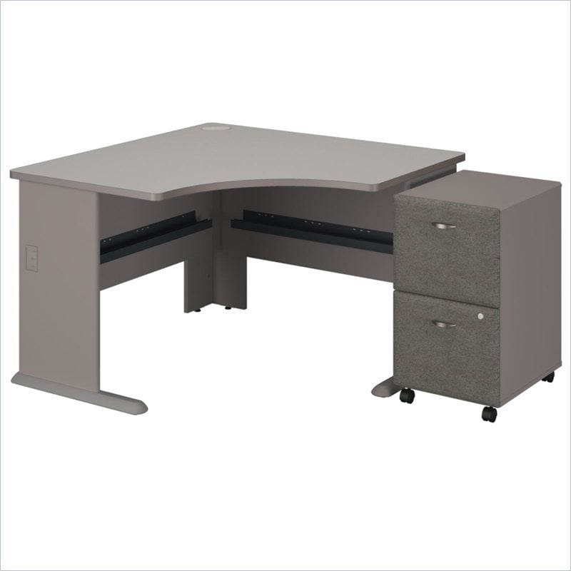 Series A 48W Corner Desk with 2 Drawer Mobile Pedestal in Pewter ...