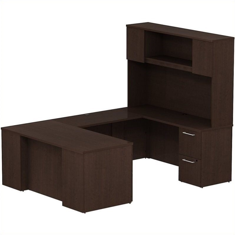 Bush Business 300 Series 66" UShaped Desk with Hutch in Mocha Cherry