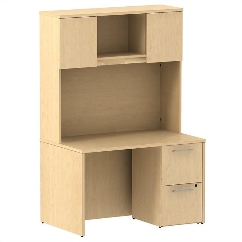 Bush Business 300 Series 48 Shell Desk With Hutch In Natural Maple