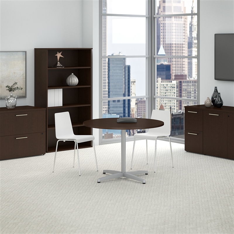 Bush Business Furniture Round Conference Table with Metal X Base in Mocha Cherry