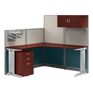 Office in an Hour L Shaped Cubicle Desk Set in Hansen Cherry - Engineered Wood