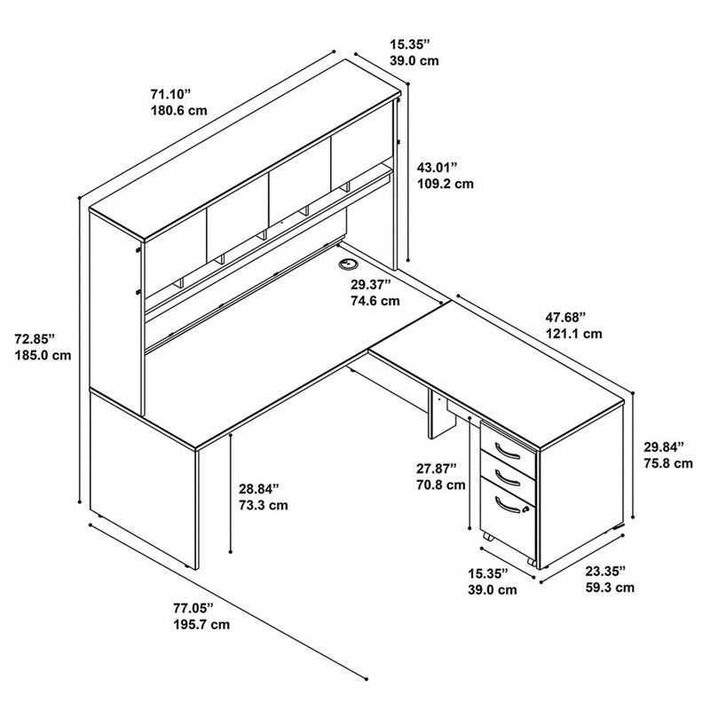 Series C 72W L Shaped Desk with Storage in Natural Cherry - Engineered Wood