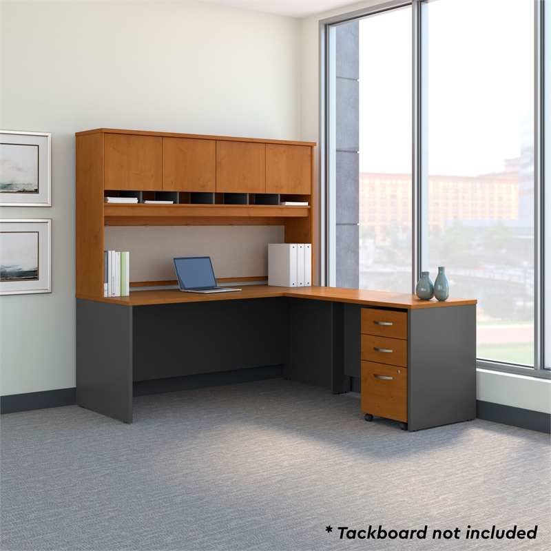 Series C 72W L Shaped Desk with Storage in Natural Cherry - Engineered Wood