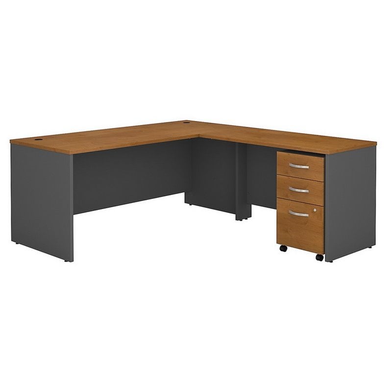 Series C 72W L Shaped Desk with File Cabinet in Natural Cherry - Engineered Wood