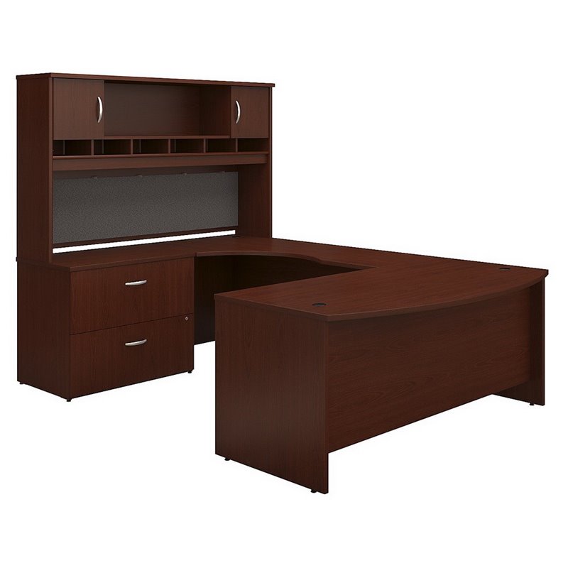 Bush Business Series C 72 Left U Shaped Desk With Hutch In Mahogany