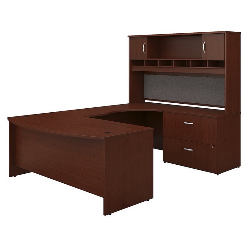 Series C 72w Right Hand Bow Front U Desk Set In Mahogany