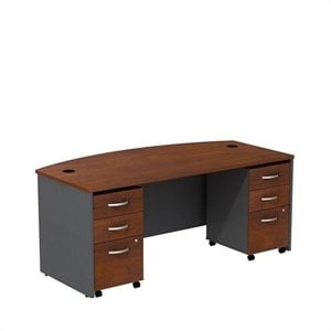 Bush Business Furniture Series C 72W X 36D Bowfront Shell Desk With 3 Drawer Mobile Pedestals