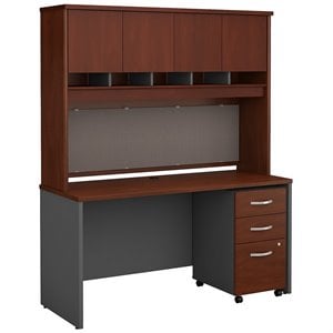 bush business furniture series c 60w x 24d credenza shell desk with hutch and mobile pedestal