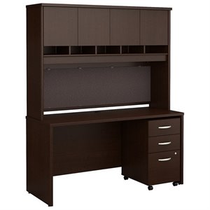 Bush Business Furniture Series C 60W X 24D Credenza Shell Desk With Hutch and Mobile Pedestal