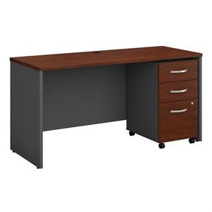 Bush Business Furniture Series C 60W X 24D Credenza Shell Desk With 3 Drawer Mobile Pedestal