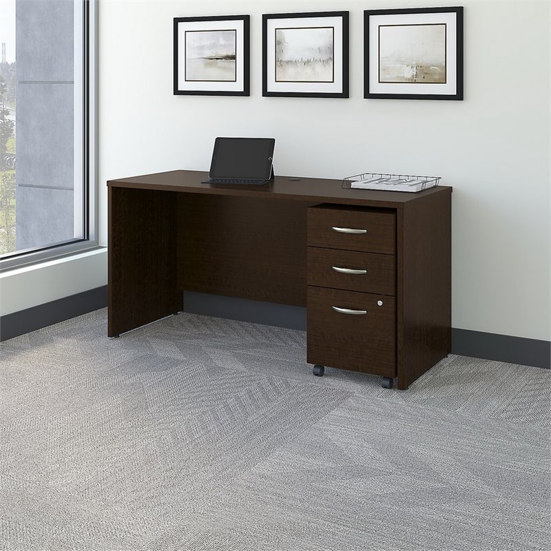 Series C 60W x 24D Office Desk with Drawers in Mocha Cherry - Engineered Wood