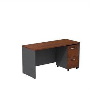 bush business furniture series c 60w x 24d credenza shell desk with 2 drawer mobile pedestal