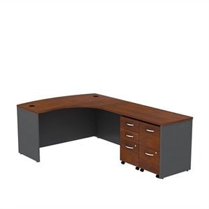 bush business furniture series c 60w x 43d bowfront rh l-desk with 2 mobile pedestals