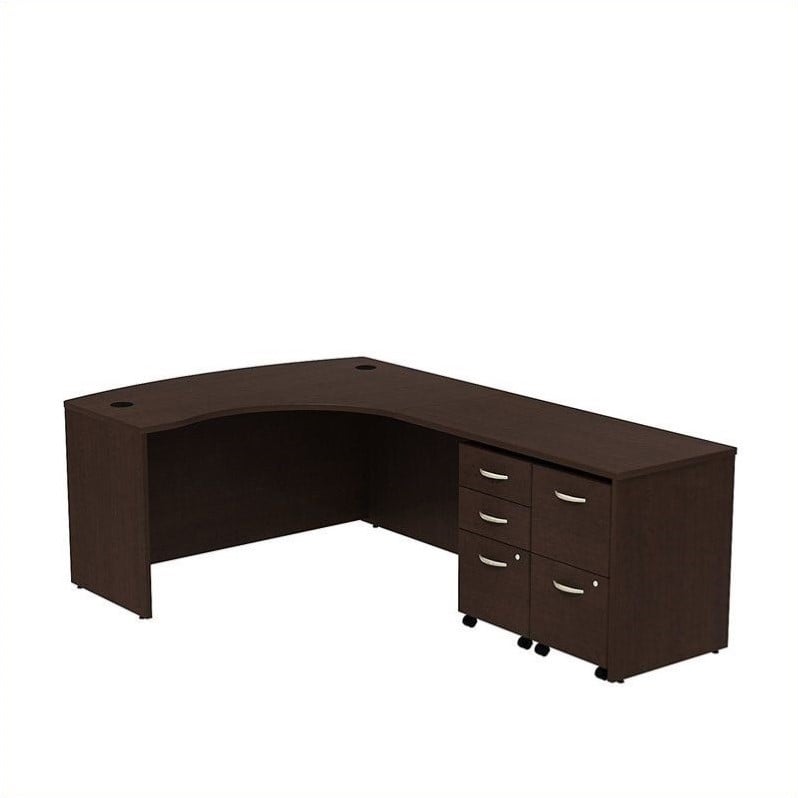 Series C 60W Bow Front L Desk with Drawers in Mocha Cherry - Engineered Wood