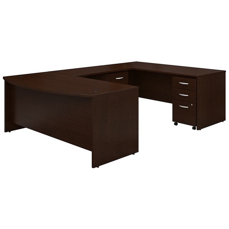 Series C 72W Bow Front U Desk with Drawers in Mocha Cherry - Engineered Wood