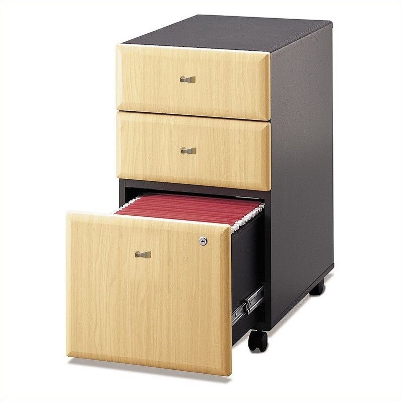 Series A 3 Drawer Mobile File in Beech and Slate Engineered Wood WC14353PSU