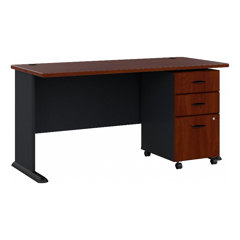 Series A 60W Desk with Drawers in Hansen Cherry and Galaxy - Engineered Wood
