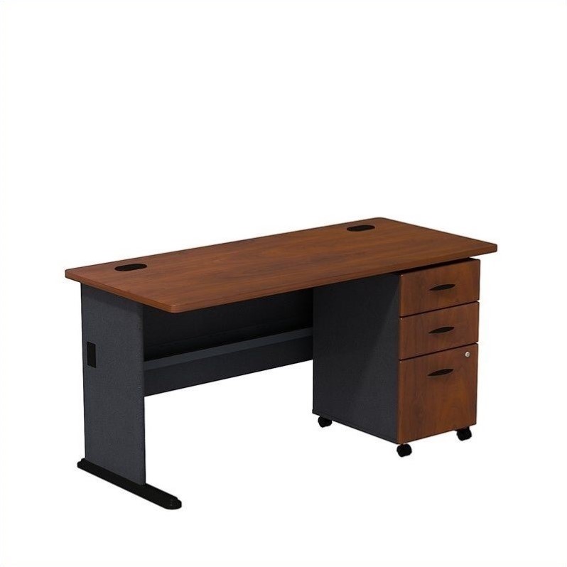 Series A 60W Desk with Drawers in Hansen Cherry and Galaxy - Engineered Wood
