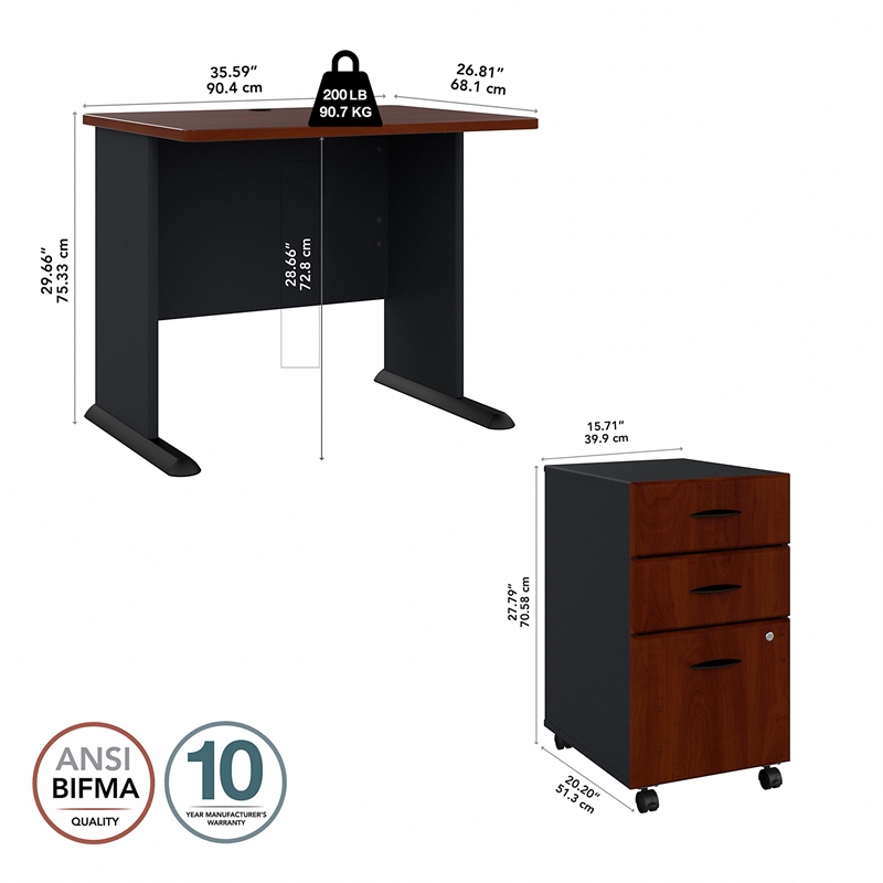 Series A 36W Desk with Drawers in Hansen Cherry and Galaxy - Engineered Wood