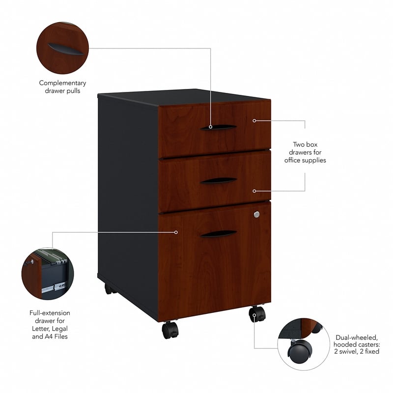 Filing Cabinet with 3 Drawers Cherry Wood Mobile File Cabinet with Wheels 