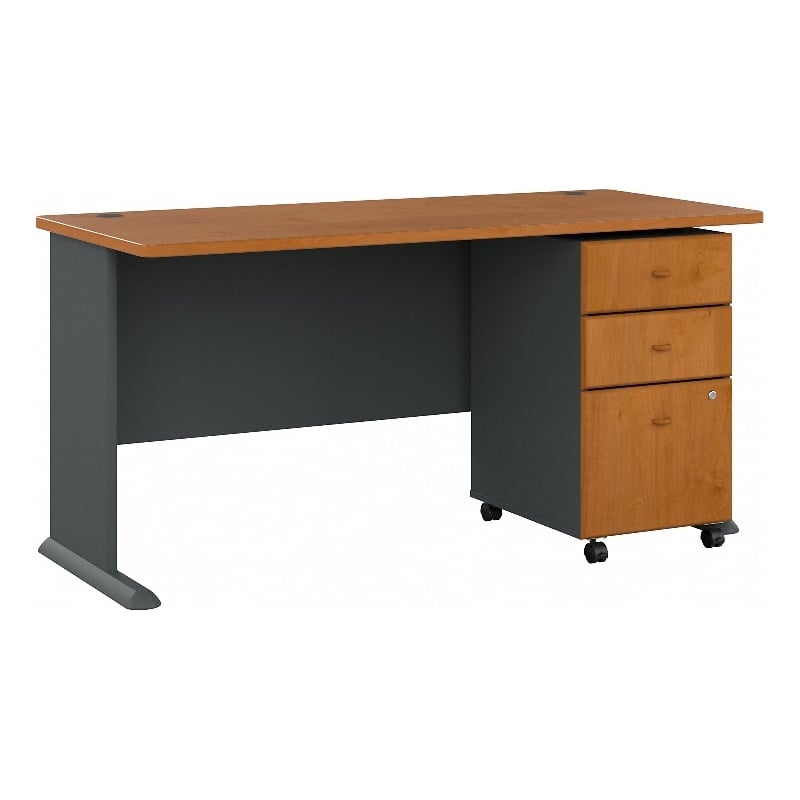 Series A 60W Desk with Drawers in Natural Cherry and Slate - Engineered Wood